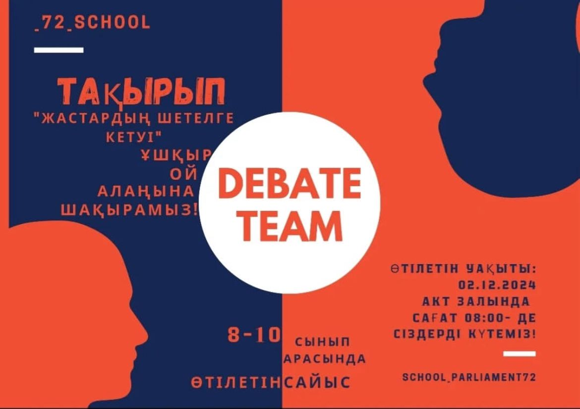 Жастардың шетелге кетуі"атты тақырыбы бойынша дебат ұйымдастырылып жатыр