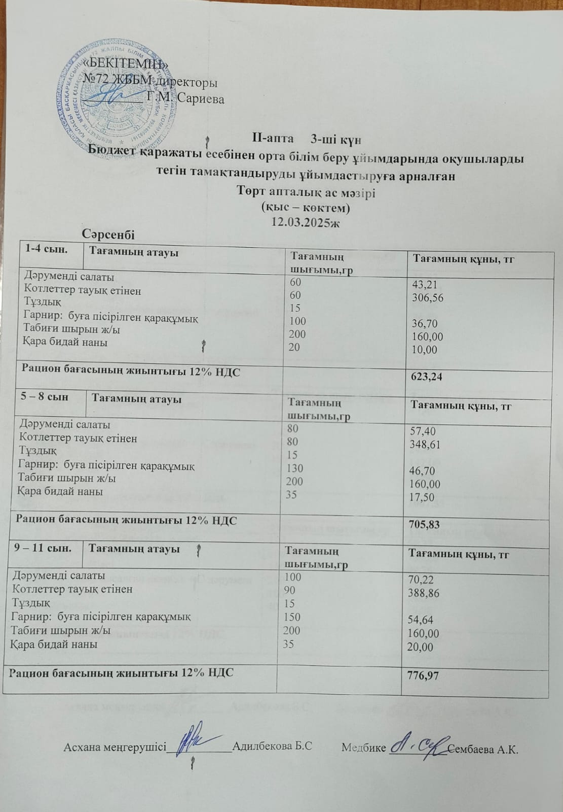 Ас мәзір. 12.03.2025ж