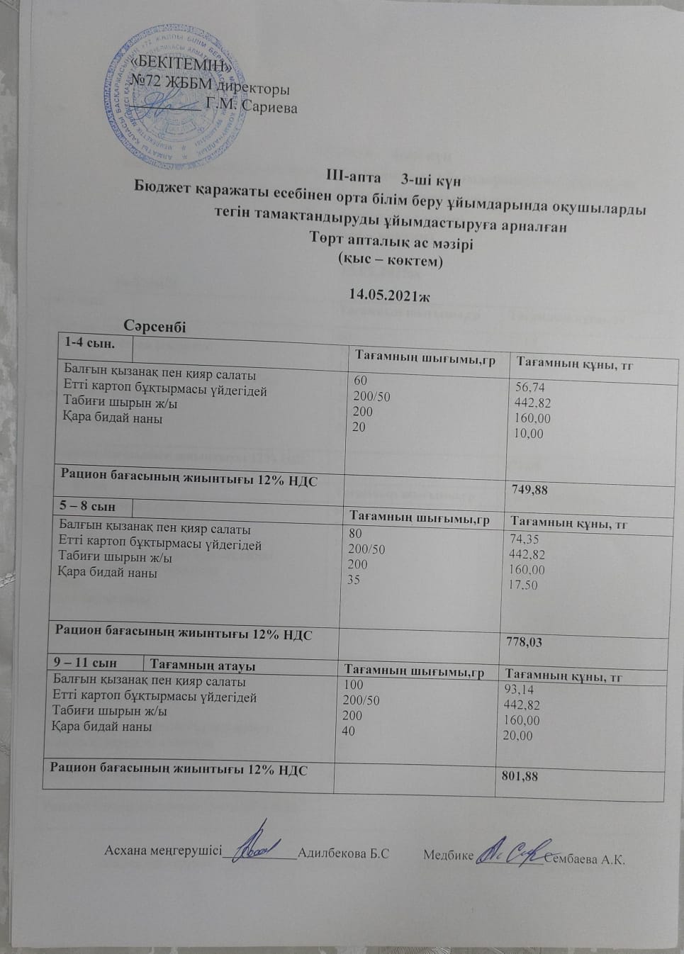 Ас мәзірі. 14.05.2025ж