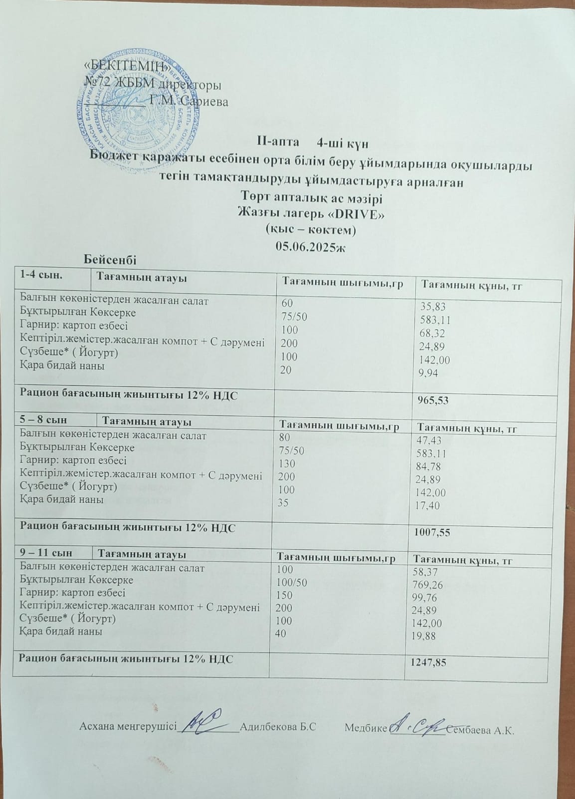 Ас мәзірі 05.06.2025ж