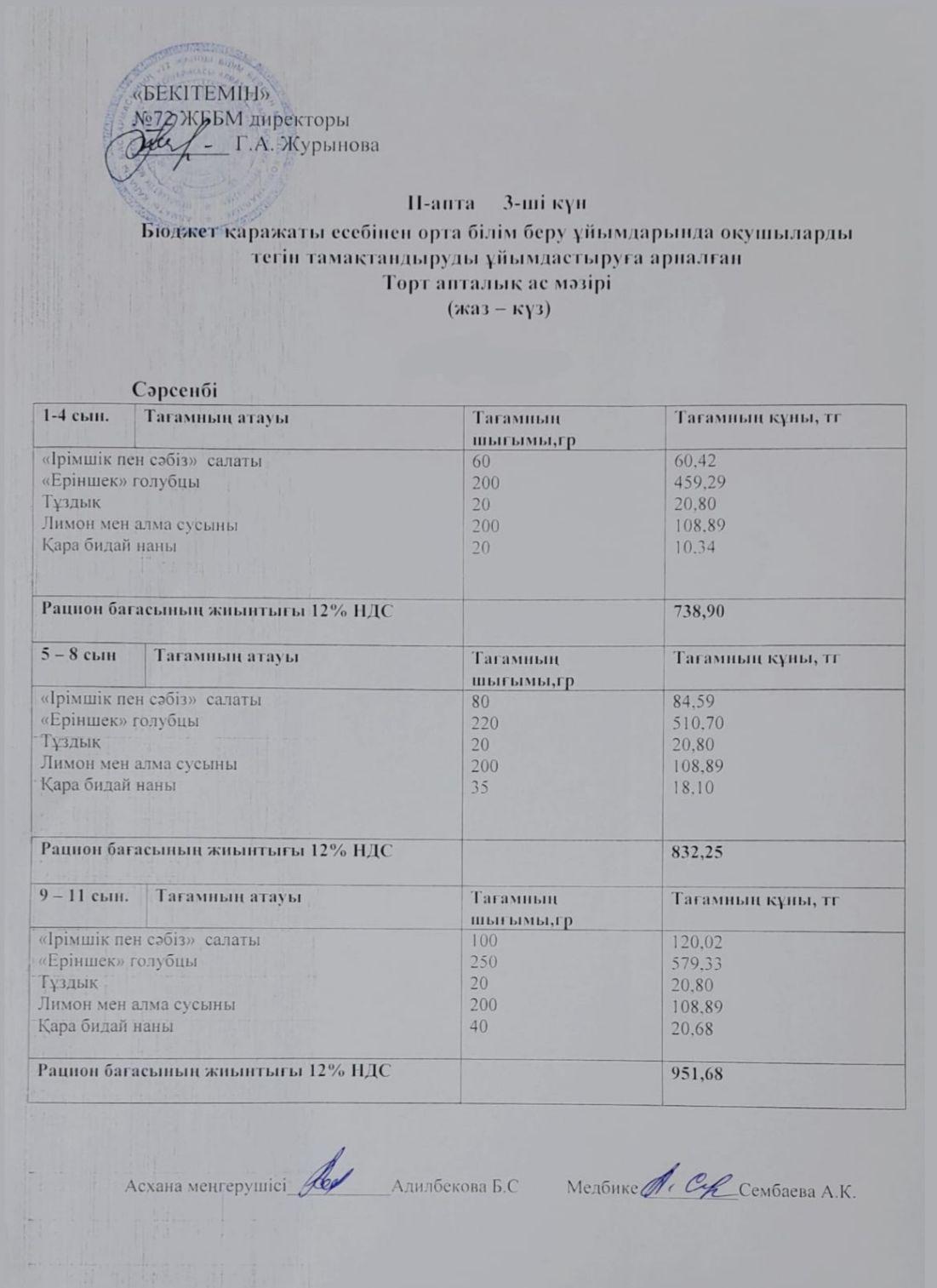 Ас мәзірі. 12.11.2025ж. (2-апта, 3-күн.)